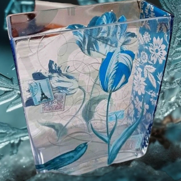 Blue Bird / Floral Glass Hand Painted Vintage Vase - Picture 8 of 8